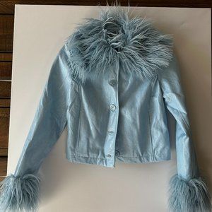 Urban Outfitters Light Blue Faux Fur and Leather Coat